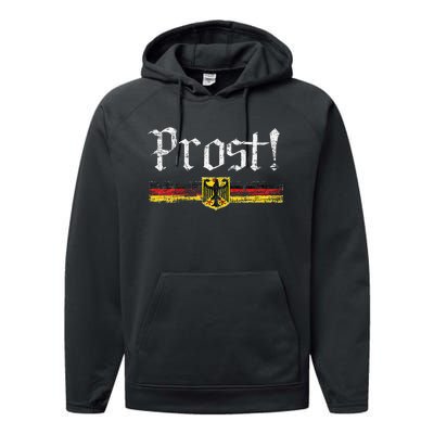 Oktoberfest Drinking Vintage German Flag Prost Performance Fleece Hoodie