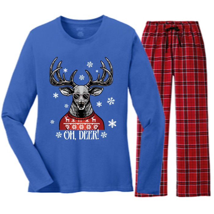 Oh Deer Vintage Christmas Retro Cool Old Fashioned Hirsch Funny Gift Women's Long Sleeve Flannel Pajama Set 