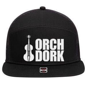 Orch Dork With Violin Cello String Instrument 7 Panel Mesh Trucker Snapback Hat