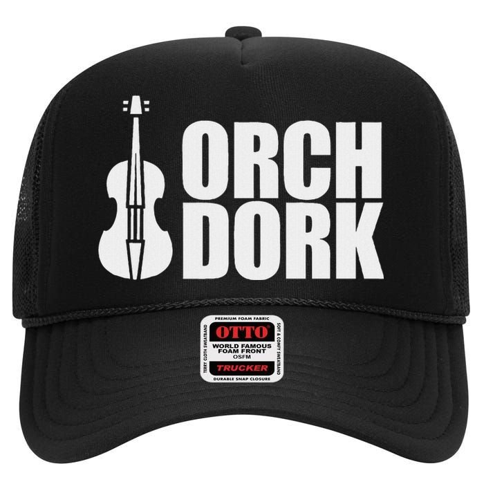 Orch Dork With Violin Cello String Instrument High Crown Mesh Back Trucker Hat