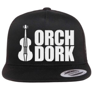 Orch Dork With Violin Cello String Instrument Flat Bill Trucker Hat