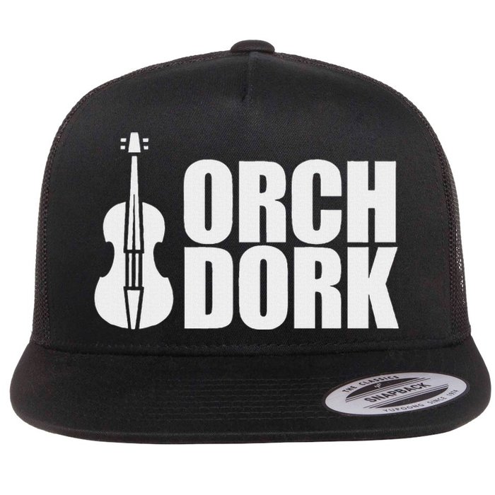 Orch Dork With Violin Cello String Instrument Flat Bill Trucker Hat