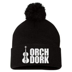 Orch Dork With Violin Cello String Instrument Pom Pom 12in Knit Beanie