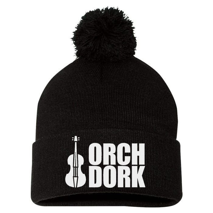 Orch Dork With Violin Cello String Instrument Pom Pom 12in Knit Beanie