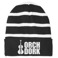 Orch Dork With Violin Cello String Instrument Striped Beanie with Solid Band