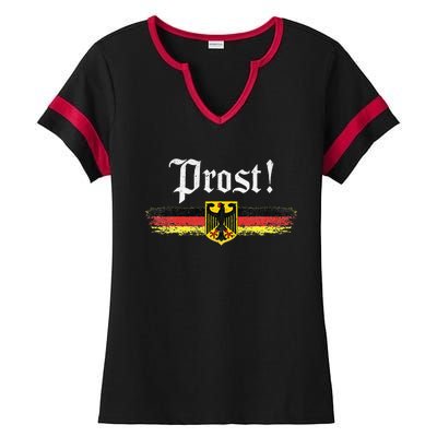 Oktoberfest Drinking Women Vintage German Flag Prost Ladies Halftime Notch Neck Tee