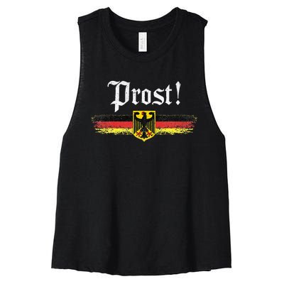 Oktoberfest Drinking Women Vintage German Flag Prost Women's Racerback Cropped Tank