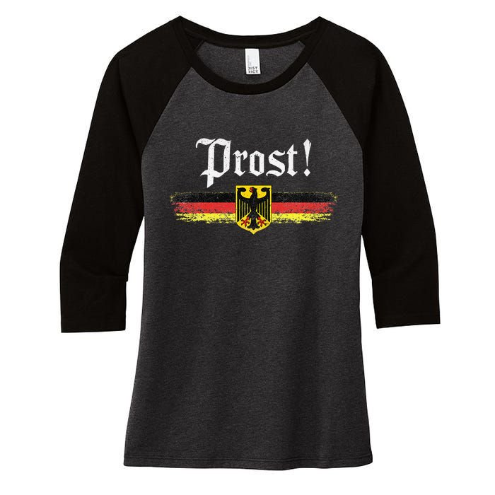 Oktoberfest Drinking Women Vintage German Flag Prost Women's Tri-Blend 3/4-Sleeve Raglan Shirt