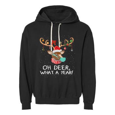Oh Deer What A Year Christmas Reindeer Family Pajama Deer Garment-Dyed Fleece Hoodie
