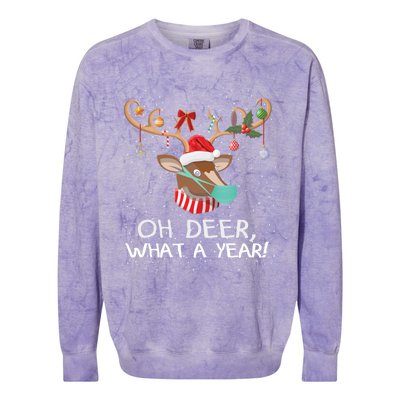 Oh Deer What A Year Christmas Reindeer Family Pajama Deer Gift Colorblast Crewneck Sweatshirt