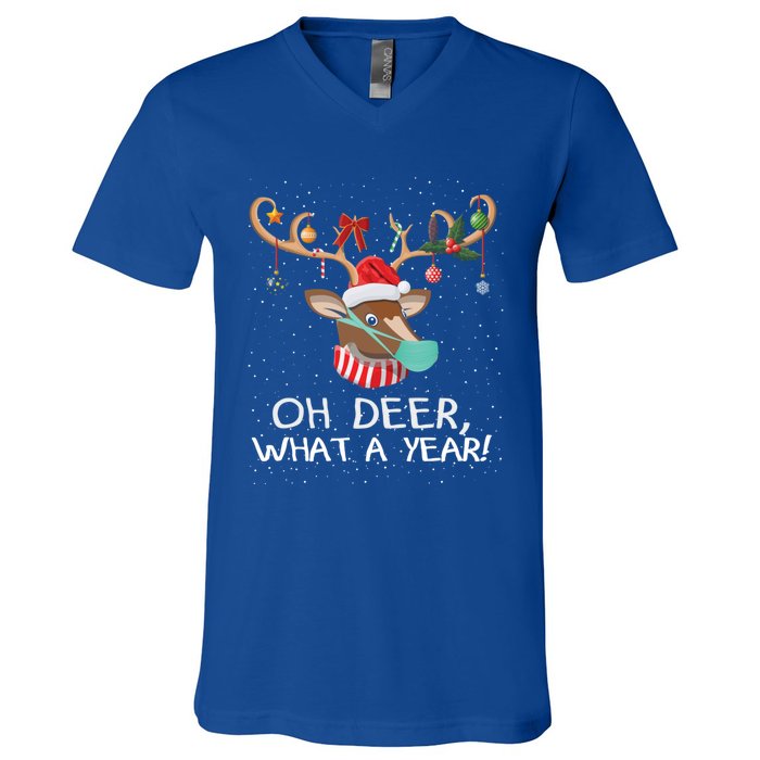 Oh Deer What A Year Christmas Reindeer Family Pajama Deer Gift V-Neck T-Shirt