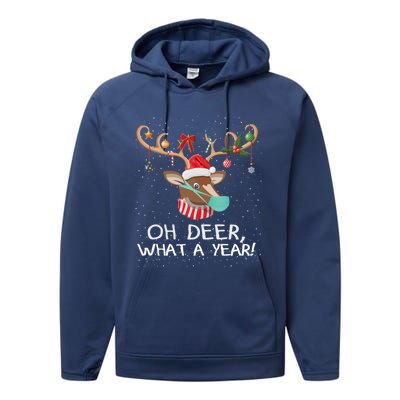 Oh Deer What A Year Christmas Reindeer Family Pajama Deer Gift Performance Fleece Hoodie