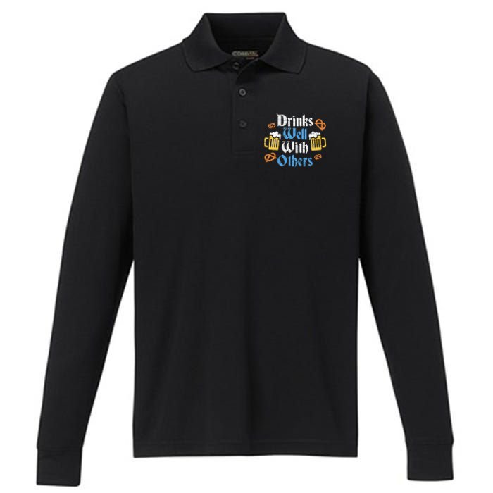 Oktoberfest Drinks Well With Others Gift Performance Long Sleeve Polo