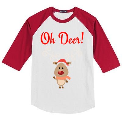 Oh Deer! Whimsical Playful Reindeer Funny Christmas Deer Pun Meaningful Gift Kids Colorblock Raglan Jersey