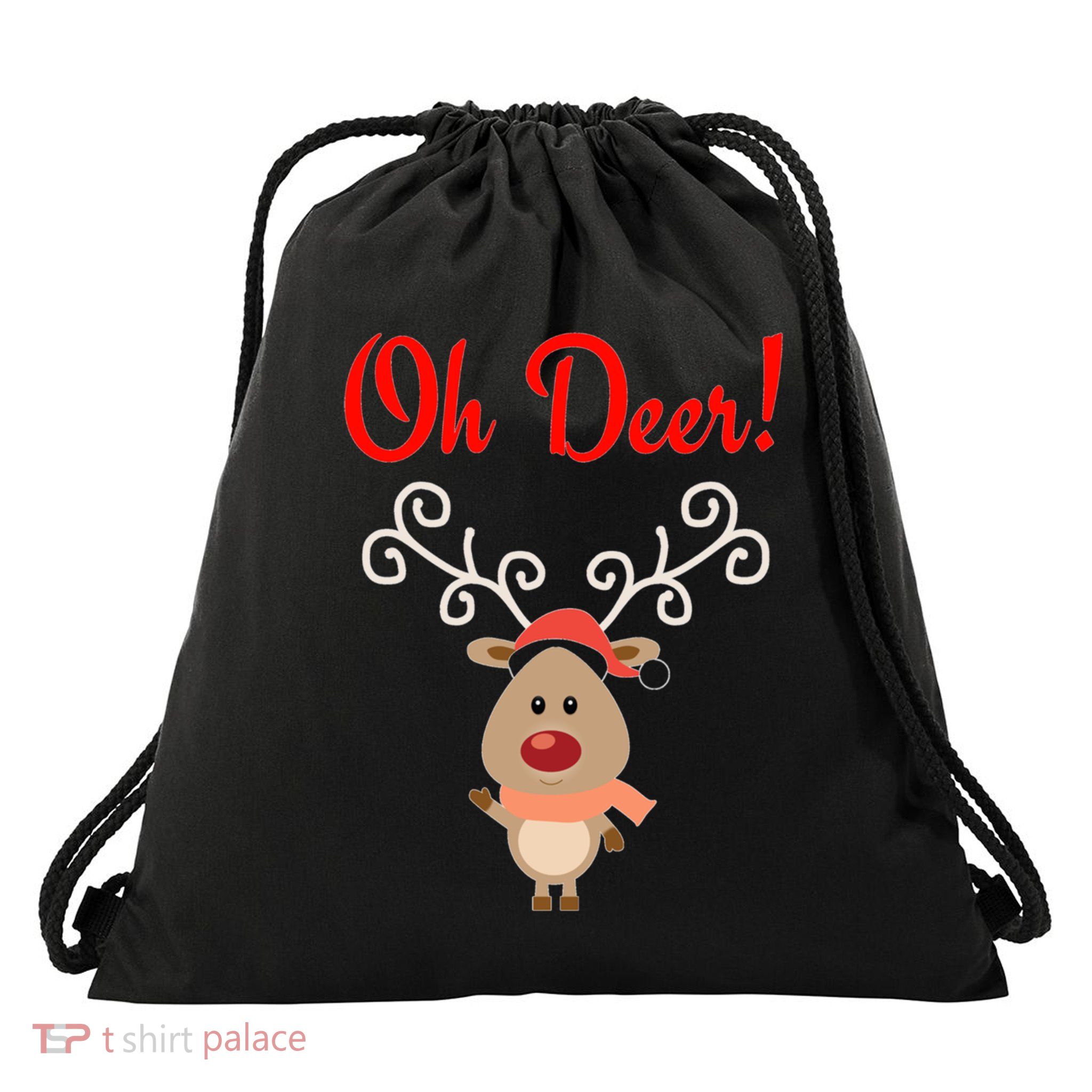 Oh Deer! Whimsical Playful Reindeer Funny Christmas Deer Pun Drawstring Bag