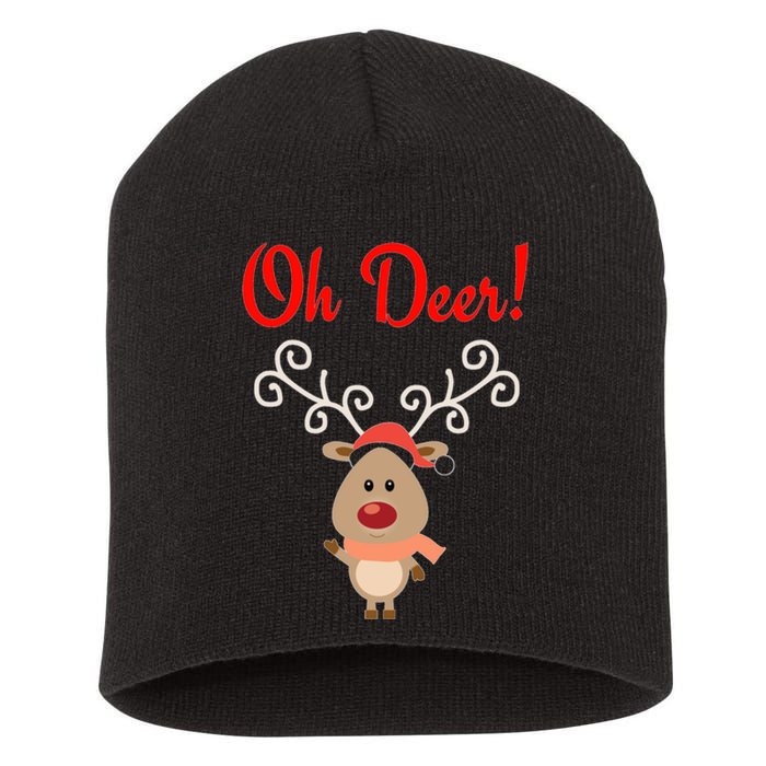 Oh Deer! Whimsical Playful Reindeer Funny Christmas Deer Pun Short Acrylic Beanie