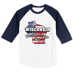 Out Drinking Your State Since 1848 I Beer Wisconsin Baseball Sleeve Shirt