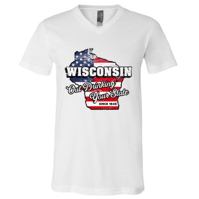 Out Drinking Your State Since 1848 I Beer Wisconsin V-Neck T-Shirt