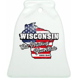 Out Drinking Your State Since 1848 I Beer Wisconsin Ceramic Bell Ornament