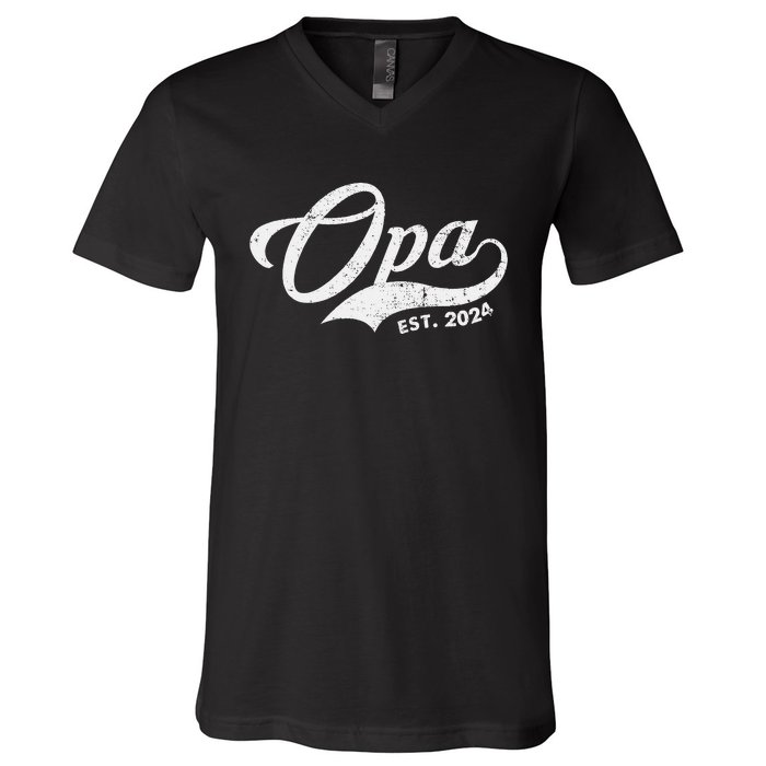 Opa Est. 2024 For Fathers Day Soon To Be Grandpa 2024 V-Neck T-Shirt