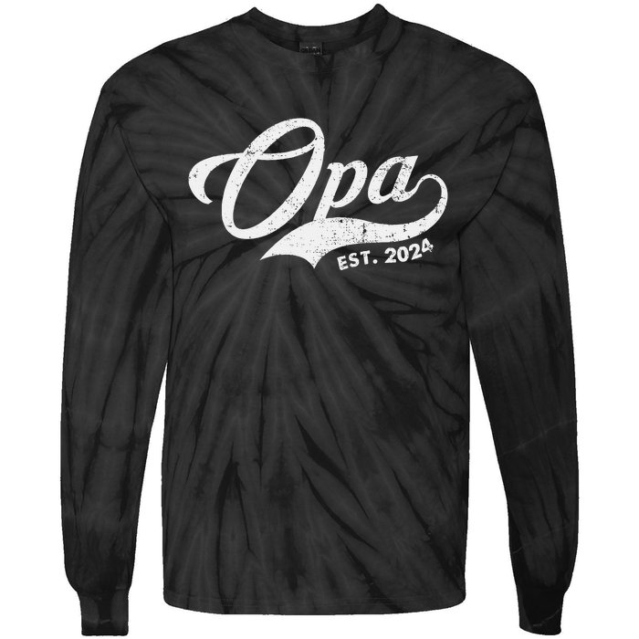 Opa Est. 2024 For Fathers Day Soon To Be Grandpa 2024 Tie-Dye Long Sleeve Shirt