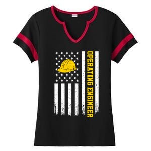 Operating Engineer American Usa Flag Great Gift Ladies Halftime Notch Neck Tee