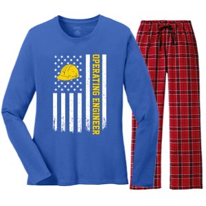 Operating Engineer American Usa Flag Great Gift Women's Long Sleeve Flannel Pajama Set 