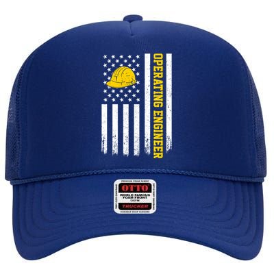 Operating Engineer American Usa Flag Great Gift High Crown Mesh Back Trucker Hat