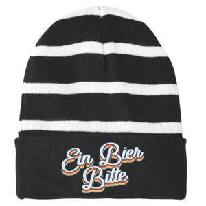 Oktoberfest Ein Bier Bitte Retro Funny German Beer Striped Beanie with Solid Band