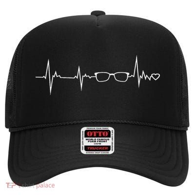 Optometrist Eye Glasses Spectacles Heartbeat Optician Gift High Crown Mesh Back Trucker Hat