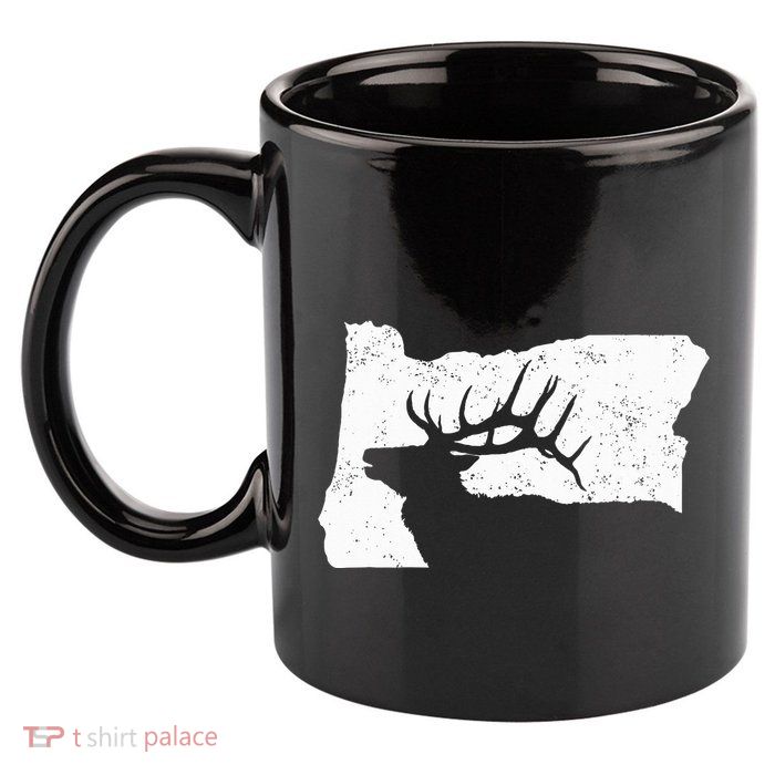 Oregon Elk Hunting Bull Elk State Shape 11oz C Handle Ceramic Mug
