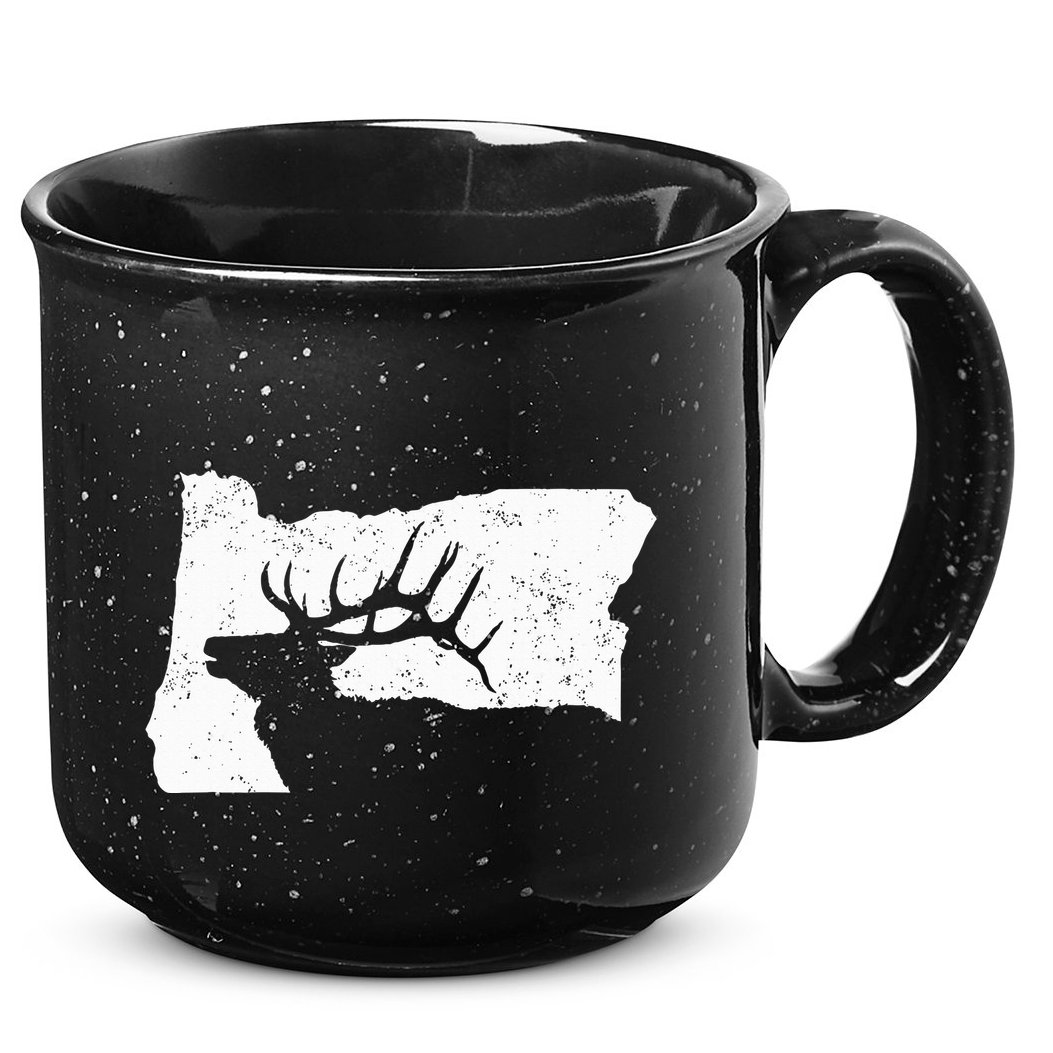 Oregon Elk Hunting Bull Elk State Shape 15oz Campfire Ceramic Mug