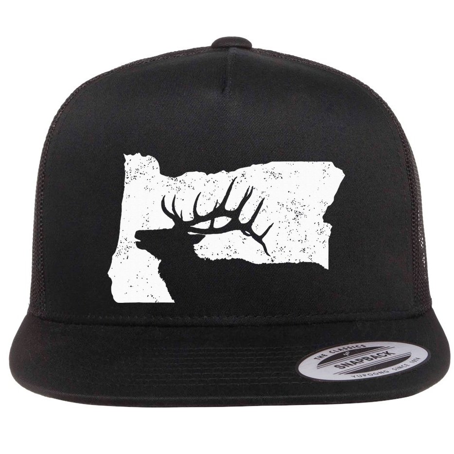 Oregon Elk Hunting Bull Elk State Shape Flat Bill Trucker Hat