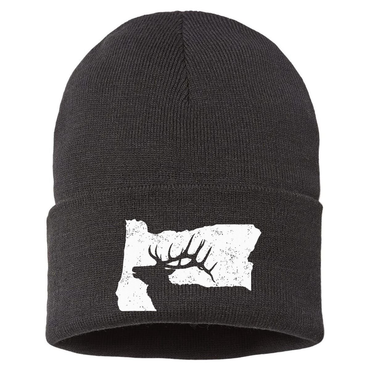 Oregon Elk Hunting Bull Elk State Shape Sustainable Knit Beanie