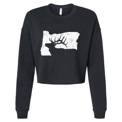 Oregon Elk Hunting Bull Elk State Shape Cropped Pullover Crew