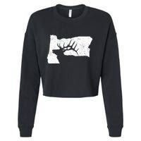 Oregon Elk Hunting Bull Elk State Shape Cropped Pullover Crew