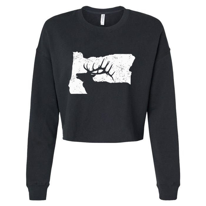 Oregon Elk Hunting Bull Elk State Shape Cropped Pullover Crew