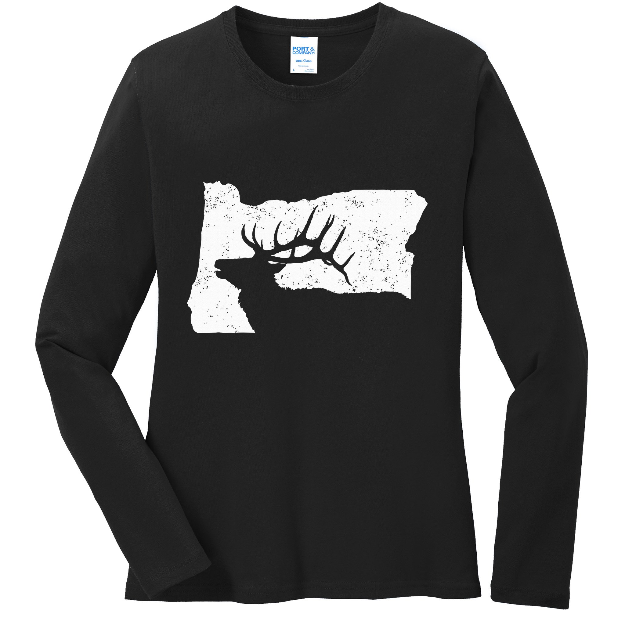 Oregon Elk Hunting Bull Elk State Shape Ladies Long Sleeve Shirt