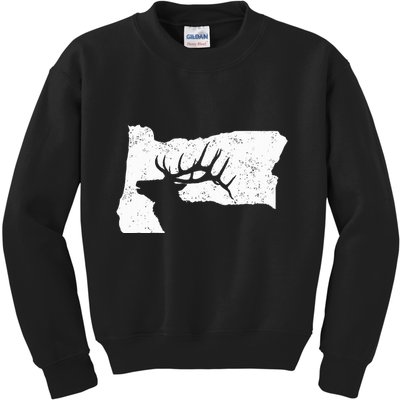 Oregon Elk Hunting Bull Elk State Shape Kids Sweatshirt