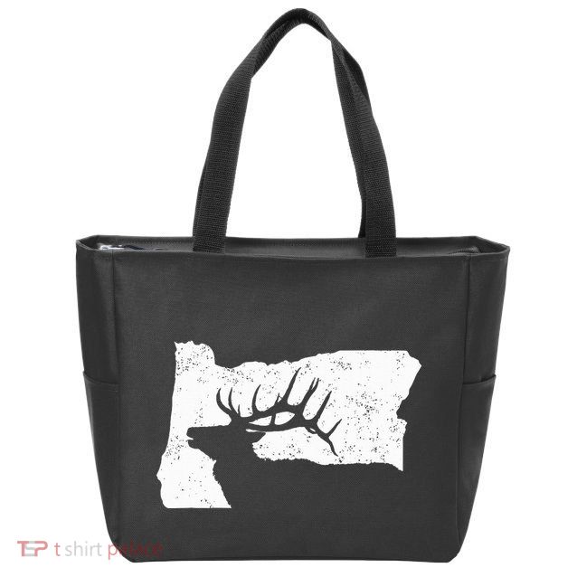 Oregon Elk Hunting Bull Elk State Shape Zip Tote Bag