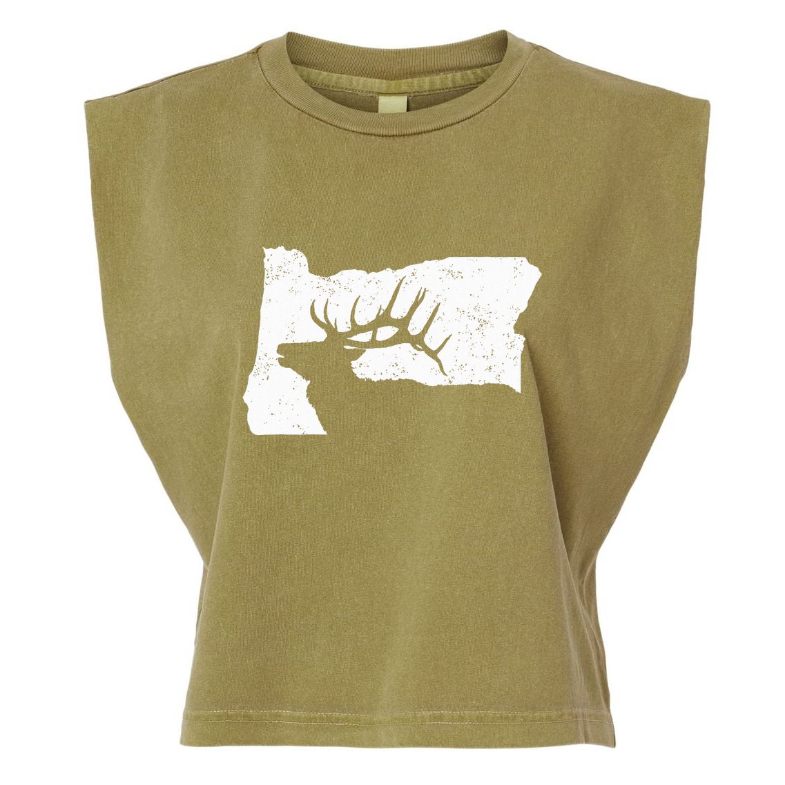 Oregon Elk Hunting Bull Elk State Shape Garment-Dyed Women's Muscle Tee