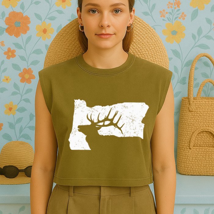 Oregon Elk Hunting Bull Elk State Shape Garment-Dyed Women's Muscle Tee