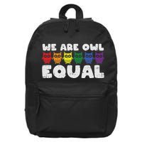 Owl Equal Rainbow Cute Equalty Lgbt Animal Gift 16 in Basic Backpack