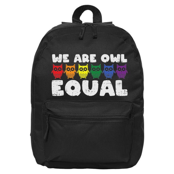 Owl Equal Rainbow Cute Equalty Lgbt Animal Gift 16 in Basic Backpack