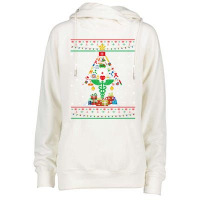 Ob Er School Nicu L And D Nurse Ugly Christmas Tree Sweater Gift Womens Funnel Neck Pullover Hood