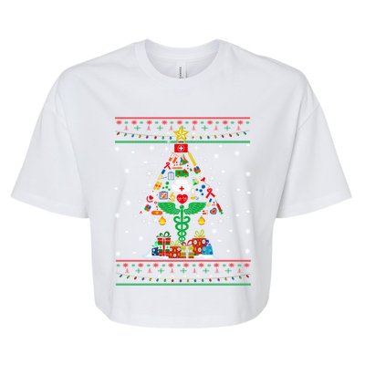 Ob Er School Nicu L And D Nurse Ugly Christmas Tree Sweater Gift Bella+Canvas Jersey Crop Tee