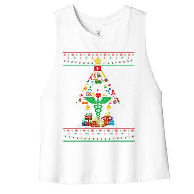 Ob Er School Nicu L And D Nurse Ugly Christmas Tree Sweater Gift Women's Racerback Cropped Tank