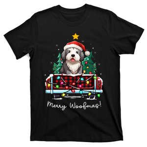 Old English Sheepdog Christmas Dog Truck Plaid Funny Xmas T-Shirt