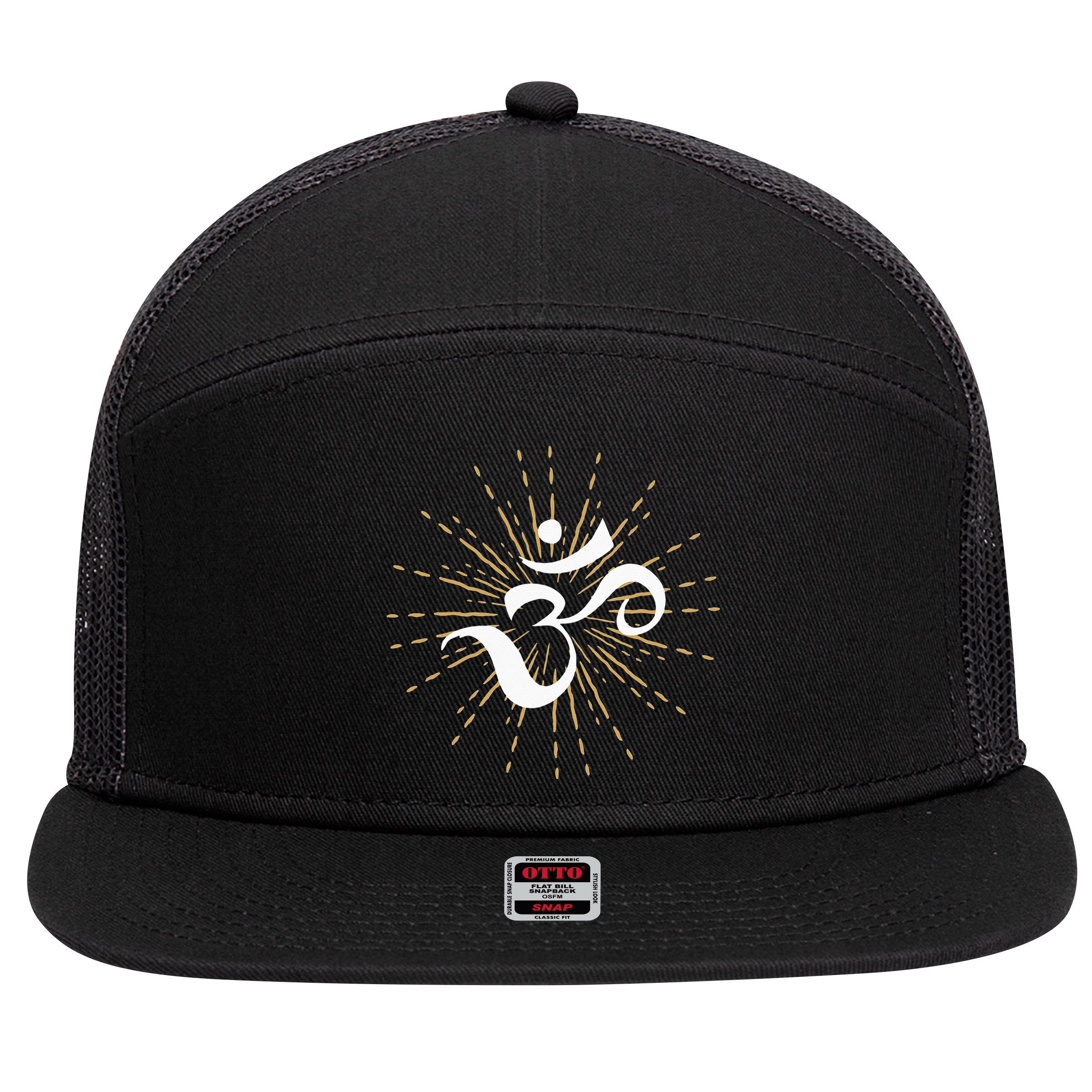 Om Energy Symbol Chakra Mantra Meditation Yoga 7 Panel Mesh Trucker Snapback Hat