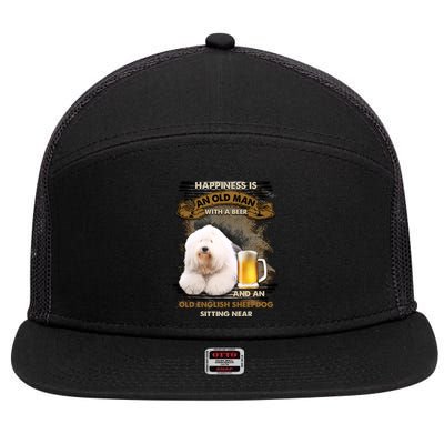 Old English Sheepdog Sitting Near Gift For You Gift 7 Panel Mesh Trucker Snapback Hat